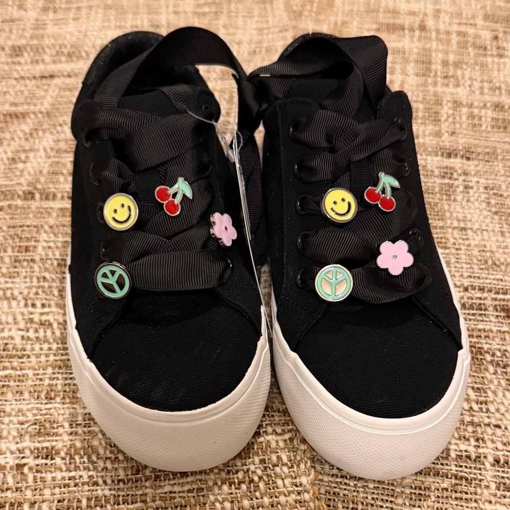 Cat & Jack Kids Black Canvas Shoes with Fun Charms.